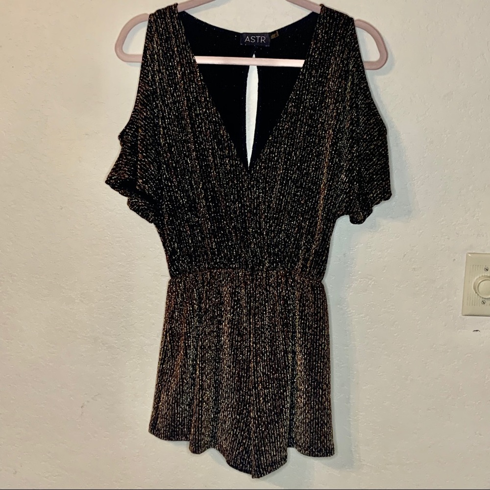 ASTR the Label XS Gold Foil Cut Out Sleeve Romper